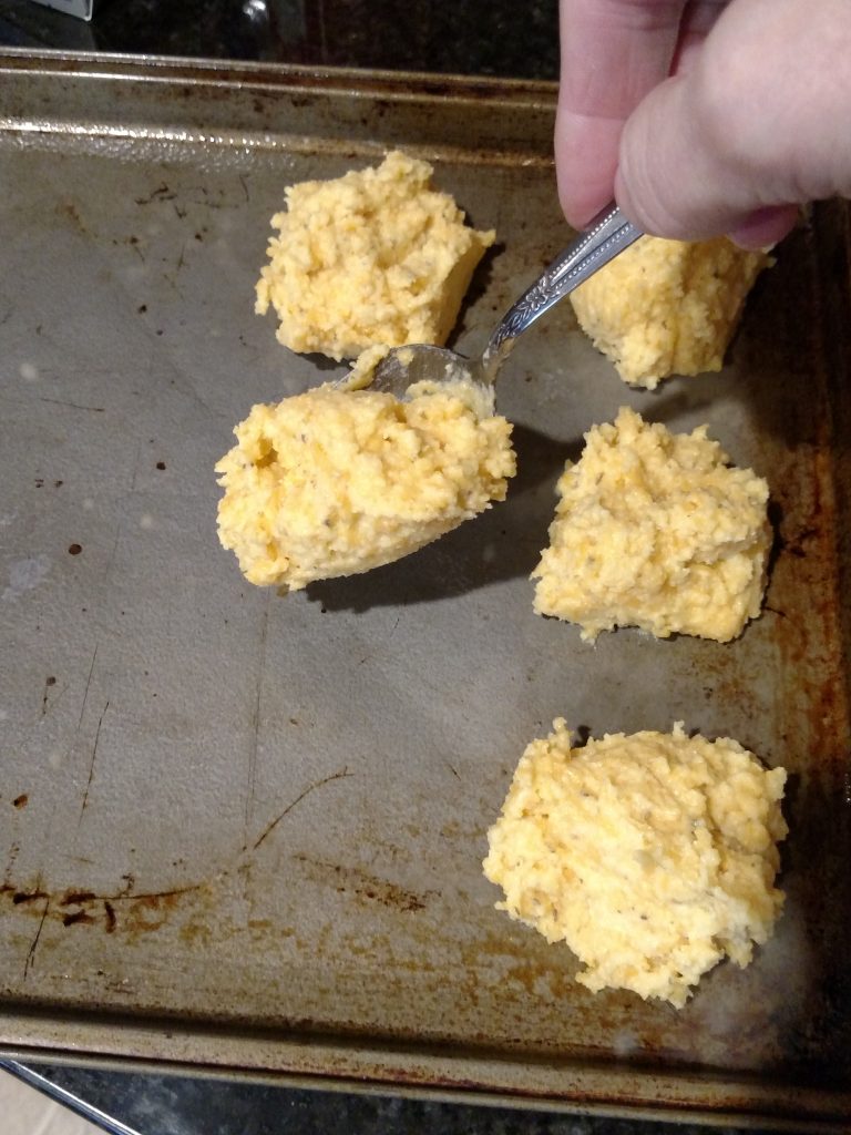 dropping batter onto baking sheet